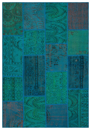 Turquoise Over Dyed Patchwork Unique Rug 5'3'' x 7'7'' ft 160 x 230 cm