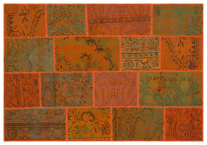 Orange Over Dyed Patchwork Unique Rug 5'3'' x 7'7'' ft 160 x 230 cm