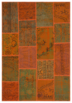 Orange Over Dyed Patchwork Unique Rug 5'3'' x 7'7'' ft 160 x 230 cm