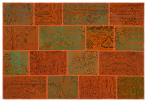 Orange Over Dyed Patchwork Unique Rug 5'3'' x 7'7'' ft 160 x 230 cm