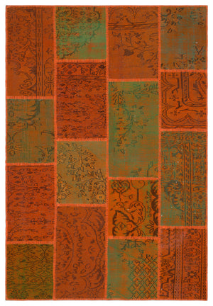 Orange Over Dyed Patchwork Unique Rug 5'3'' x 7'7'' ft 160 x 230 cm