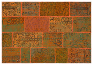 Orange Over Dyed Patchwork Unique Rug 5'3'' x 7'7'' ft 160 x 230 cm
