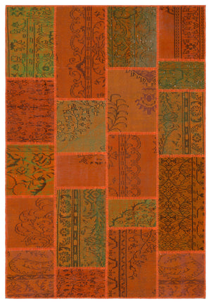 Orange Over Dyed Patchwork Unique Rug 5'3'' x 7'7'' ft 160 x 230 cm