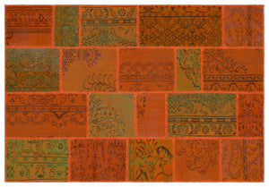Orange Over Dyed Patchwork Unique Rug 5'3'' x 7'7'' ft 160 x 230 cm