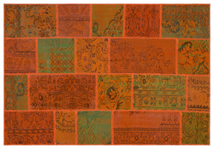 Orange Over Dyed Patchwork Unique Rug 5'3'' x 7'7'' ft 160 x 230 cm