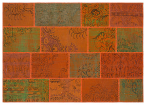 Orange Over Dyed Patchwork Unique Rug 5'3'' x 7'7'' ft 160 x 230 cm