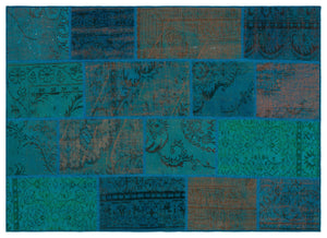 Turquoise  Over Dyed Patchwork Unique Rug 5'3'' x 7'7'' ft 160 x 230 cm