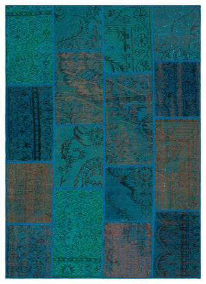 Turquoise  Over Dyed Patchwork Unique Rug 5'3'' x 7'7'' ft 160 x 230 cm