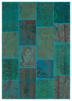 Turquoise  Over Dyed Patchwork Unique Rug 5'3'' x 7'7'' ft 160 x 230 cm