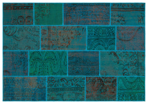 Turquoise  Over Dyed Patchwork Unique Rug 5'3'' x 7'7'' ft 160 x 230 cm