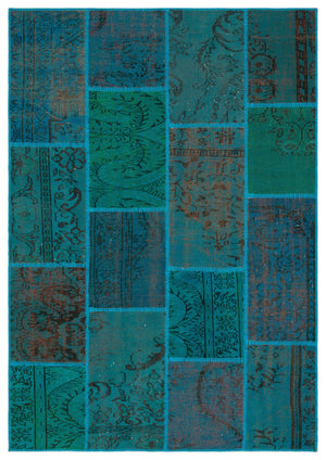 Turquoise  Over Dyed Patchwork Unique Rug 5'3'' x 7'7'' ft 160 x 230 cm