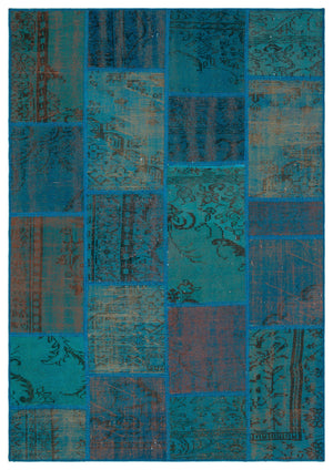 Turquoise  Over Dyed Patchwork Unique Rug 5'3'' x 7'7'' ft 160 x 230 cm