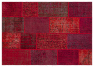 Red Over Dyed Patchwork Unique Rug 5'3'' x 7'7'' ft 160 x 230 cm