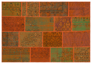 Orange Over Dyed Patchwork Unique Rug 5'3'' x 7'7'' ft 160 x 230 cm