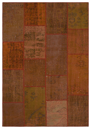 Brown Over Dyed Patchwork Unique Rug 5'3'' x 7'7'' ft 160 x 230 cm