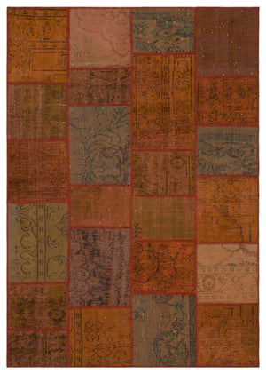 Brown Over Dyed Patchwork Unique Rug 5'3'' x 7'7'' ft 160 x 230 cm