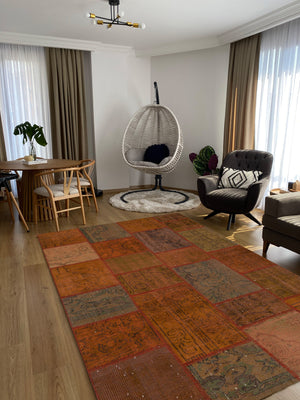 Brown Over Dyed Rug I Patchwork Rug | Turkish Rug | Hand Weaving Rug | Bedroom Rug | Wool Rug | Vintage Rug | Tumbled Rug | Naturel Rug | Boho Rug I5'3'' x 7'7'' ft 160 x 230 cm