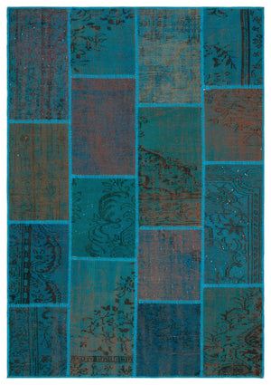 Turquoise  Over Dyed Patchwork Unique Rug 5'3'' x 7'7'' ft 160 x 230 cm