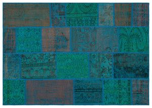 Turquoise  Over Dyed Patchwork Unique Rug 5'3'' x 7'7'' ft 160 x 230 cm