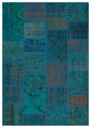 Turquoise  Over Dyed Patchwork Unique Rug 5'3'' x 7'7'' ft 160 x 230 cm