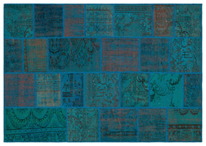 Turquoise  Over Dyed Patchwork Unique Rug 5'3'' x 7'7'' ft 160 x 230 cm