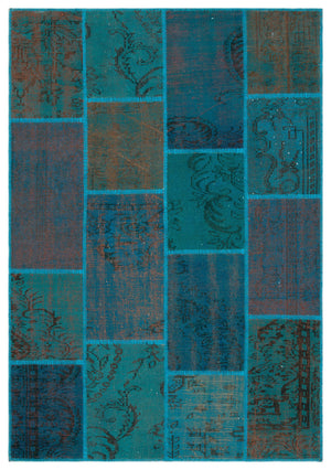 Turquoise  Over Dyed Patchwork Unique Rug 5'3'' x 7'7'' ft 160 x 230 cm