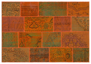 Orange Over Dyed Patchwork Unique Rug 5'3'' x 7'7'' ft 160 x 230 cm