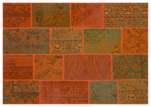 Orange Over Dyed Patchwork Unique Rug 5'3'' x 7'7'' ft 160 x 230 cm
