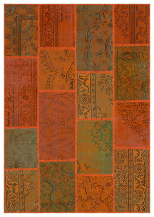 Orange Over Dyed Patchwork Unique Rug 5'3'' x 7'7'' ft 160 x 230 cm