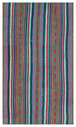 Striped Over Dyed Kilim Rug 4'4'' x 7'5'' ft 131 x 227 cm