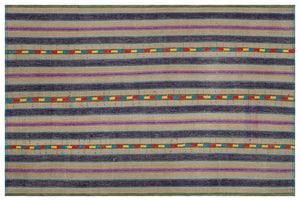 Striped Over Dyed Kilim Rug 6'1'' x 9'1'' ft 185 x 278 cm