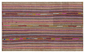 Striped Over Dyed Kilim Rug 4'4'' x 6'11'' ft 131 x 212 cm