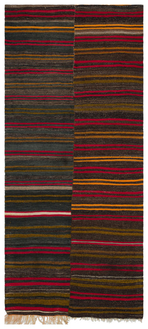 Striped Over Dyed Kilim Rug 4'3'' x 10'1'' ft 129 x 308 cm