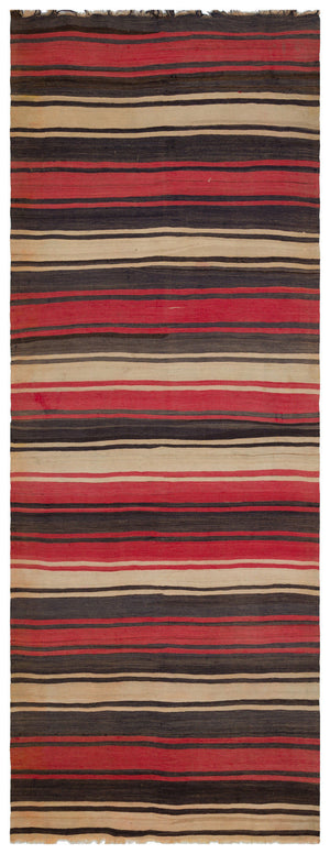 Striped Over Dyed Kilim Rug 4'8'' x 12'6'' ft 143 x 380 cm