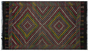 Striped Over Dyed Kilim Rug 6'6'' x 10'12'' ft 198 x 335 cm