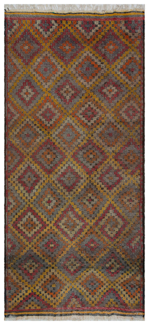 Geometric Over Dyed Kilim Rug 4'10'' x 11'2'' ft 148 x 340 cm