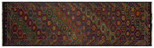 Geometric Over Dyed Kilim Rug 3'9'' x 12'6'' ft 114 x 380 cm