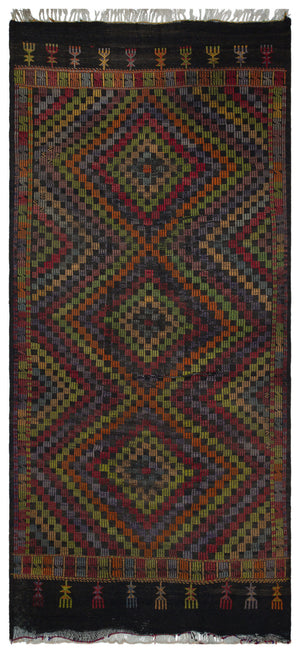 Geometric Over Dyed Kilim Rug 4'11'' x 10'8'' ft 150 x 324 cm