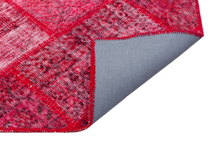 Red Over Dyed Patchwork Unique Rug 4'0'' x 5'11'' ft 123 x 181 cm
