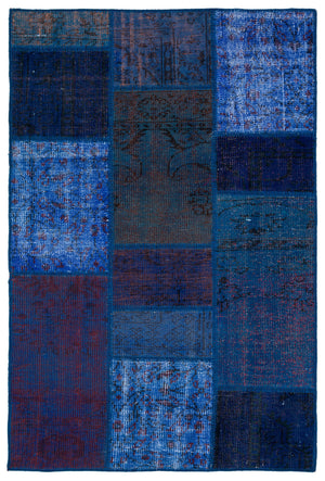 Blue Over Dyed Patchwork Unique Rug 3'10'' x 5'10'' ft 118 x 177 cm