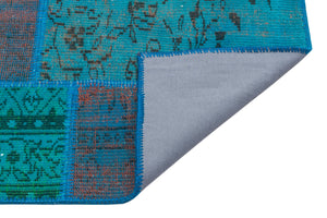 Turquoise  Over Dyed Patchwork Unique Rug 4'0'' x 6'0'' ft 122 x 183 cm