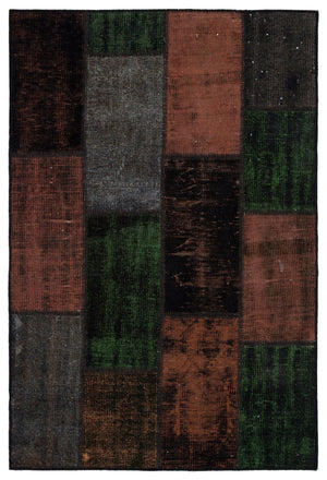 Brown Over Dyed Patchwork Unique Rug 4'0'' x 5'11'' ft 122 x 181 cm