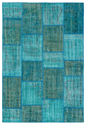 Turquoise Over Dyed Patchwork Unique Rug 5'2'' x 7'8'' ft 158 x 233 cm