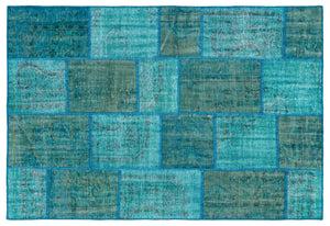 Turquoise Over Dyed Patchwork Unique Rug 5'2'' x 7'8'' ft 158 x 233 cm
