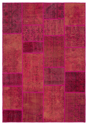 Red Over Dyed Patchwork Unique Rug 5'4'' x 7'8'' ft 162 x 234 cm