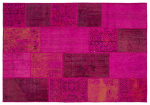 Fuchsia Over Dyed Patchwork Unique Rug 5'3'' x 7'8'' ft 161 x 233 cm