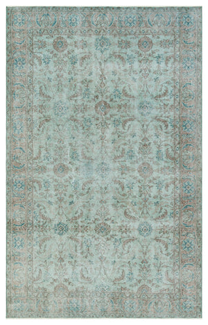Turquoise  Over Dyed Vintage Rug 5'1'' x 8'2'' ft 156 x 248 cm