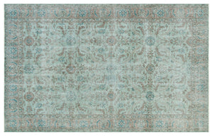 Turquoise  Over Dyed Vintage Rug 5'1'' x 8'2'' ft 156 x 248 cm