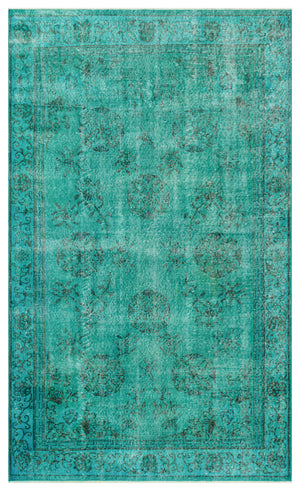 Turquoise  Over Dyed Vintage Rug 5'4'' x 8'10'' ft 162 x 268 cm