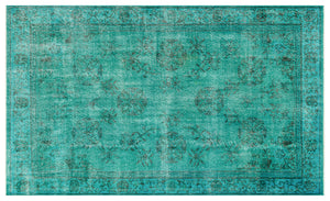 Turquoise  Over Dyed Vintage Rug 5'4'' x 8'10'' ft 162 x 268 cm